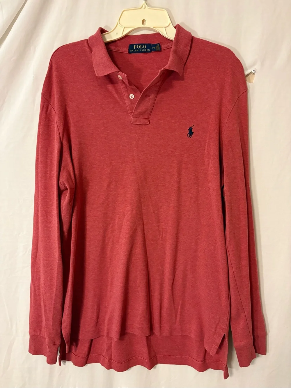 Ralph Lauren Long-Sleeve Polo in Coral with Navy Logo